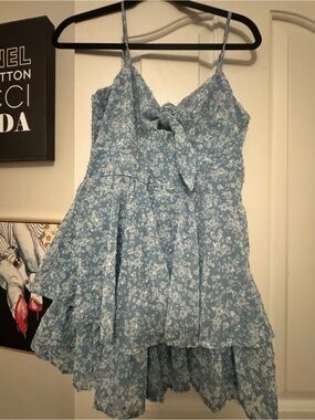 Blue Floral Tie-Front Spaghetti Strap romper